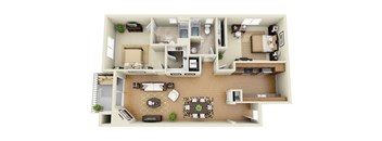 The Beverly Plus Loft 2 Bedroom 2 Bath 3D Floor Plan at The Verandas, Canoga Park, CA, 91304