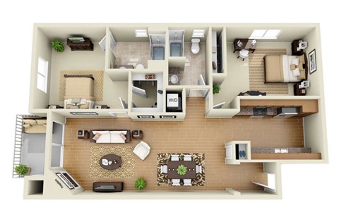 The Beverly Plus Loft 2 Bedroom 2 Bath 3D Floor Plan at The Verandas, Canoga Park, CA, 91304