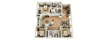 The Grand Plus Loft 3 Bedroom 2 Bath 3D Floor Plan at The Verandas, Canoga Park