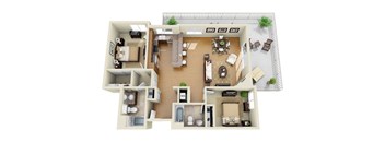 The Rodeo Plus Loft 2 Bedroom 2 Bath 3D Floor Plan at The Verandas, California, 91304