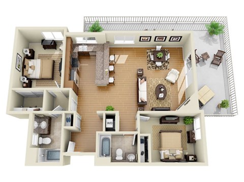 The Rodeo Plus Loft 2 Bedroom 2 Bath 3D Floor Plan at The Verandas, California, 91304