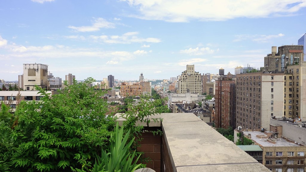 a view of the city from the roof of a building