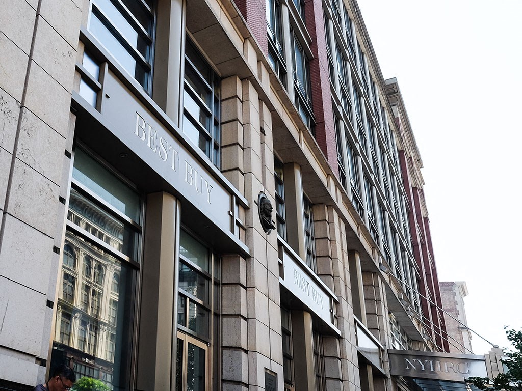 a building with a sign on the side of it