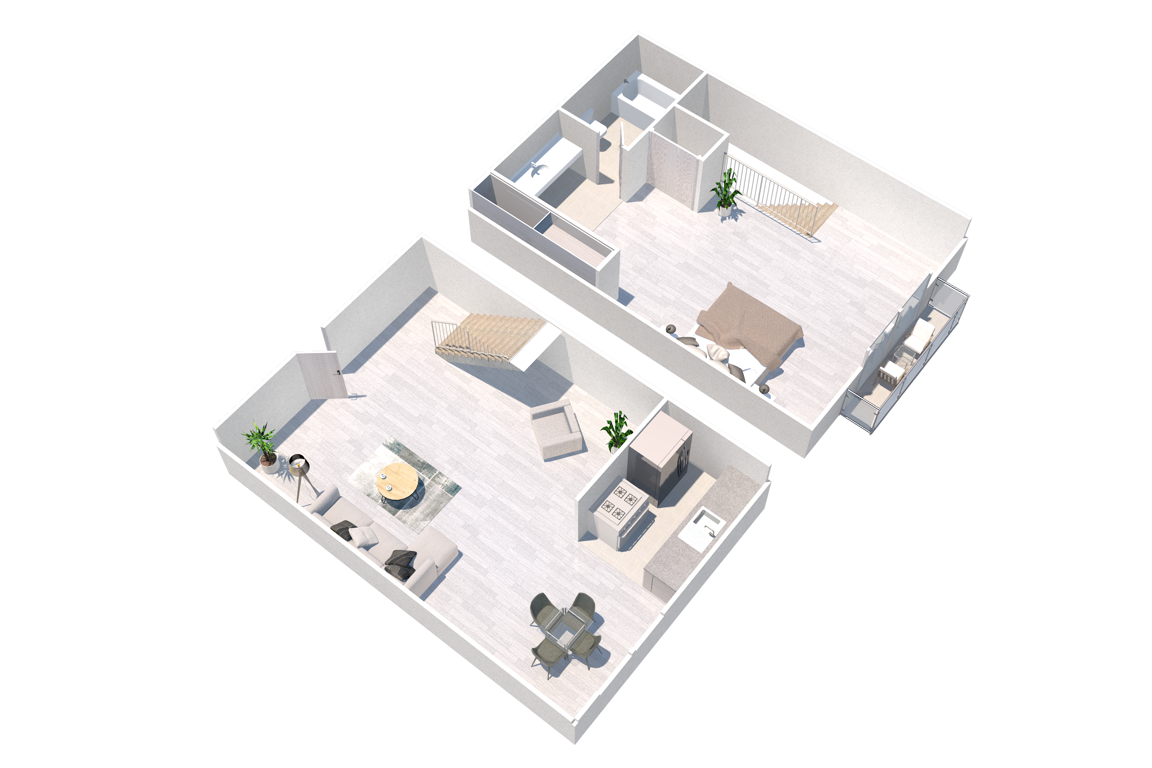One bedroom townhome floor plan at the Newporter apartment in Tarzana, CA