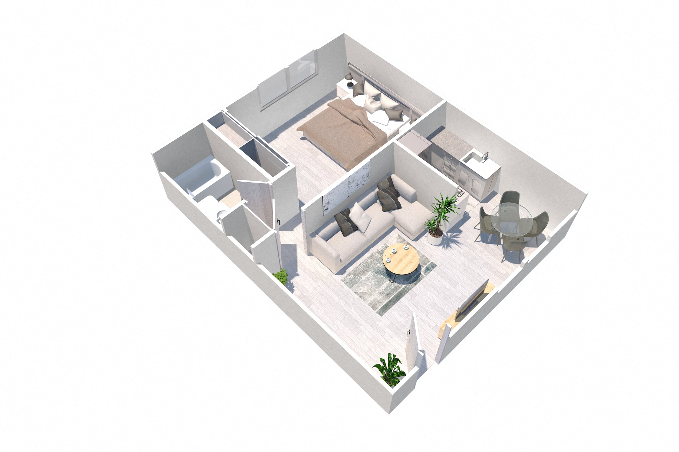 One bedroom apartment floor plan at the Pavillion apartments in Tarzana, CA