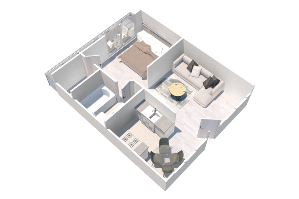 Junior one bedroom apartment floorplan at the Ritz in Studio City