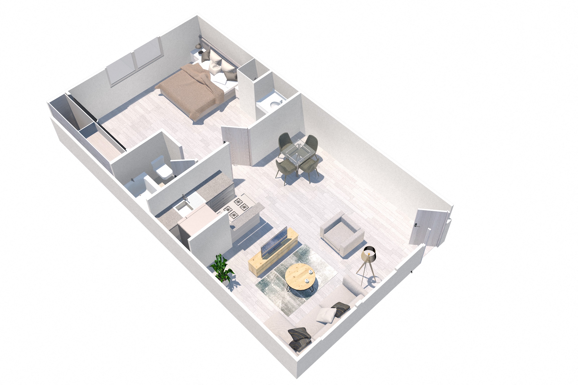 One bedroom apartment in Van Nuys, CA at the Diplomat Apartments. Spacious one bedroom floorplan offers plank flooring, ample storage and natural light.