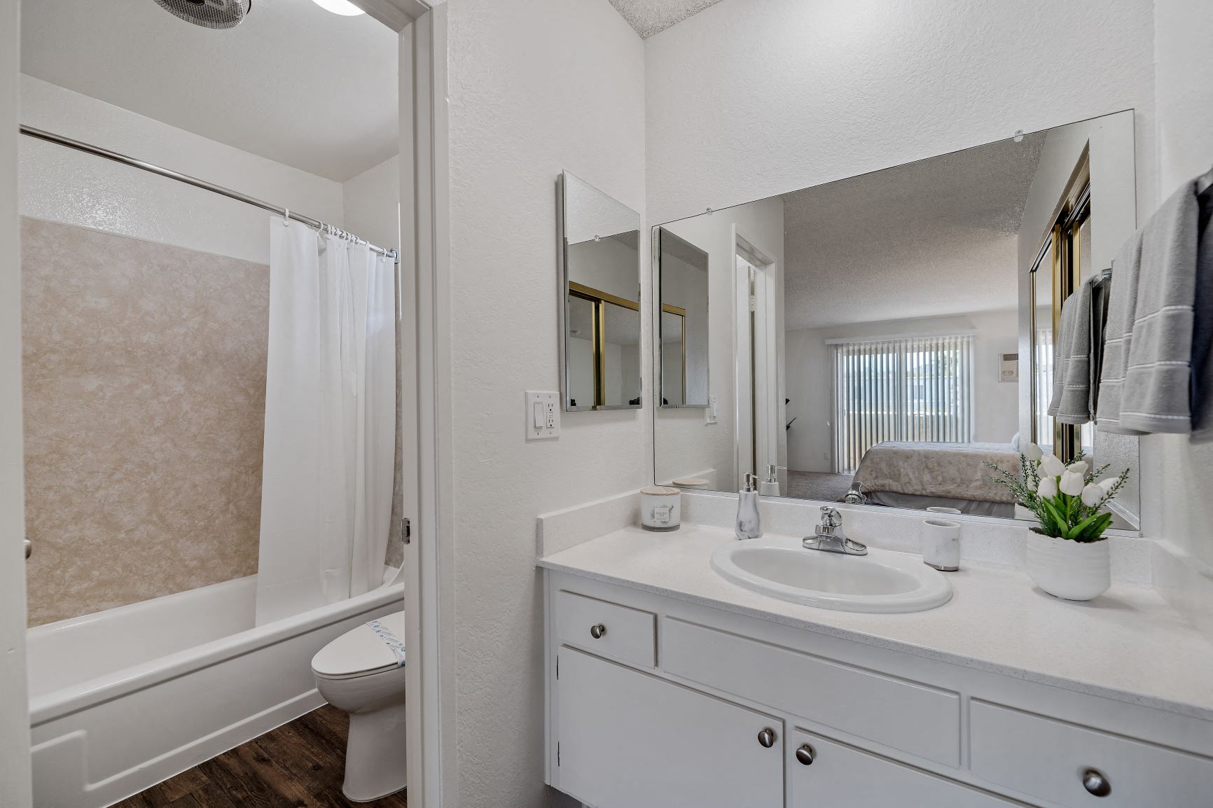 Upgraded bathroom vanity at the one bedroom townhome apartment at the Esplanade Apartments