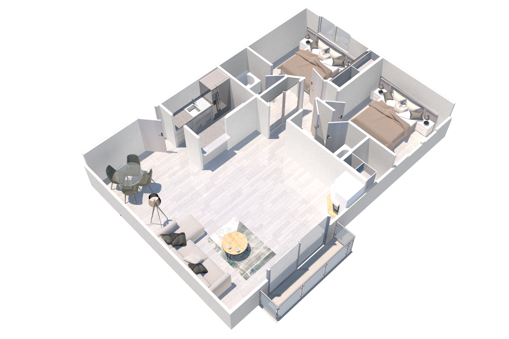 Two bedroom, Two bathroom floorplan at the Parkview apartment in Lake Balboa, CA