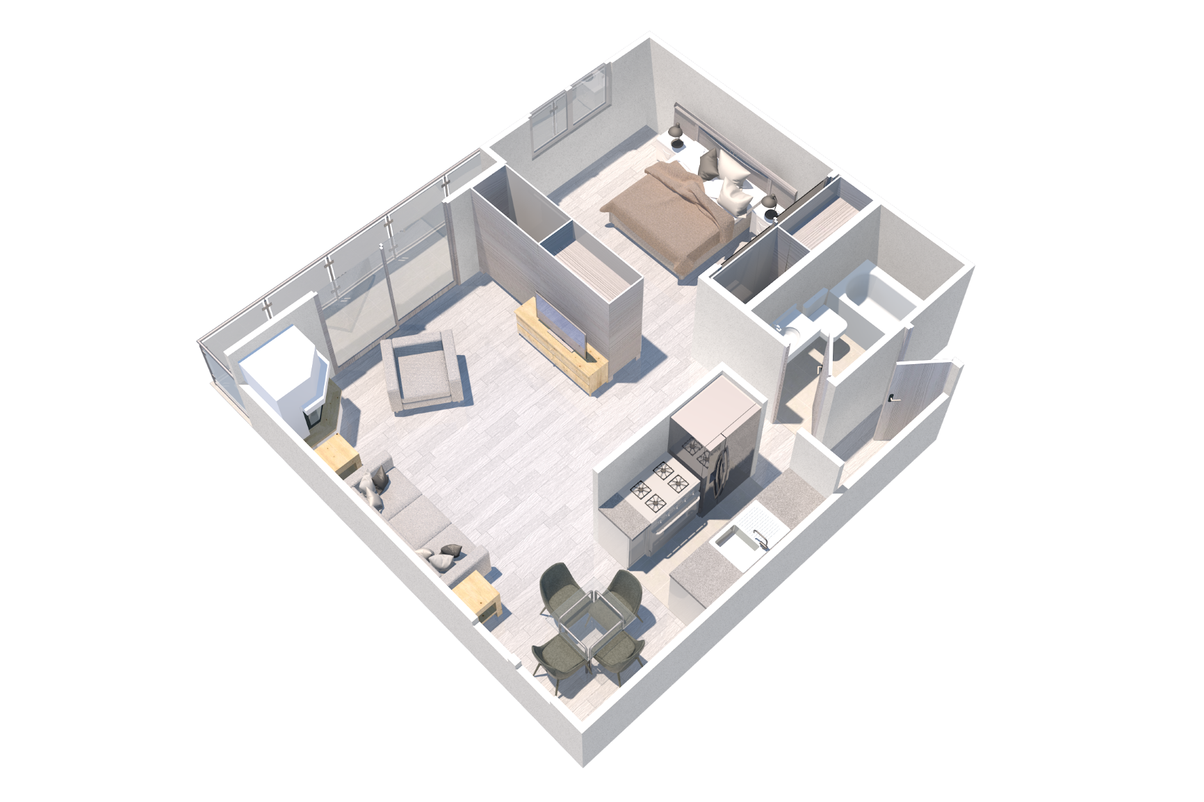 The Jr. one bedroom floorplan at the Parkview apartment in Lake Balboa, CA