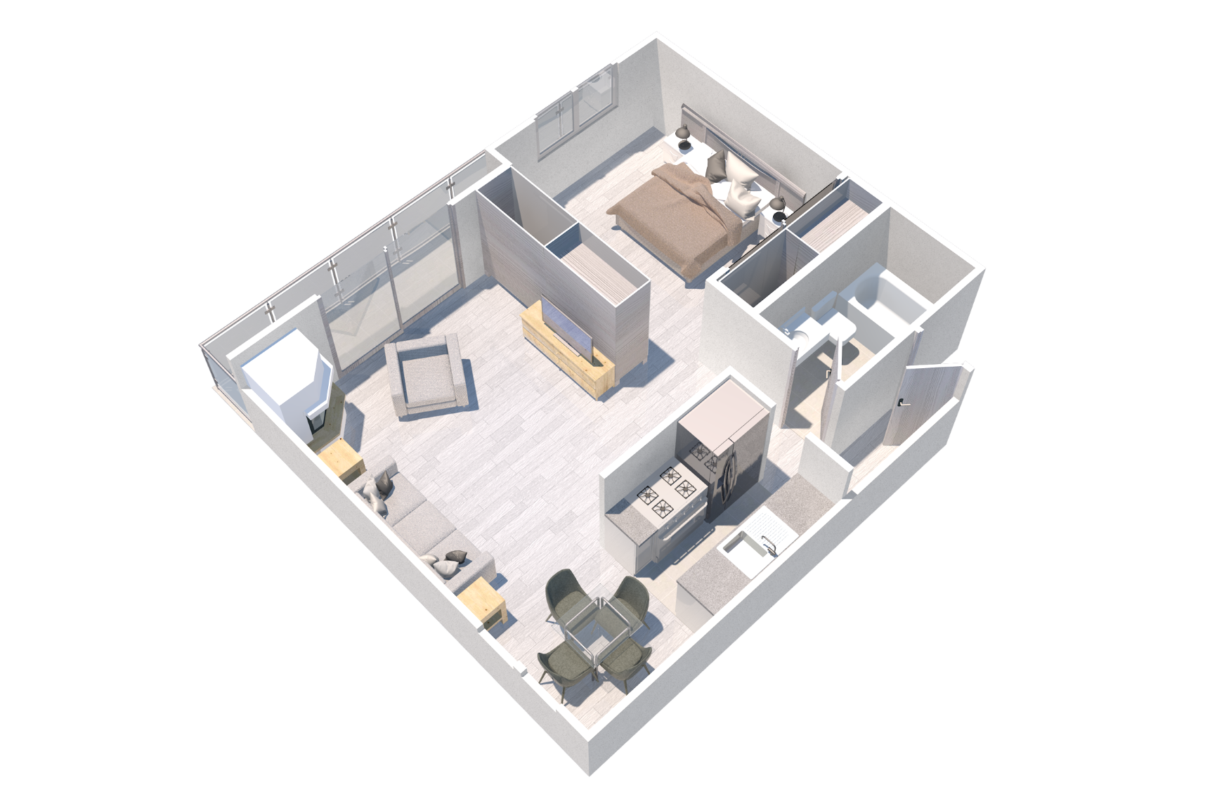 The Jr. one bedroom floorplan at the Parkview apartment in Lake Balboa, CA