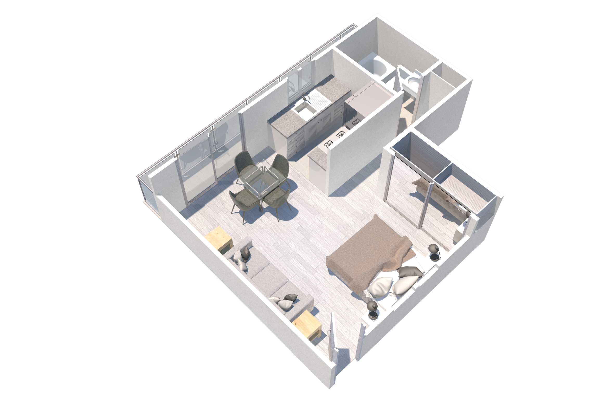 The Jr. one bedroom floorplan at the Parkview apartment in Lake Balboa, Ca