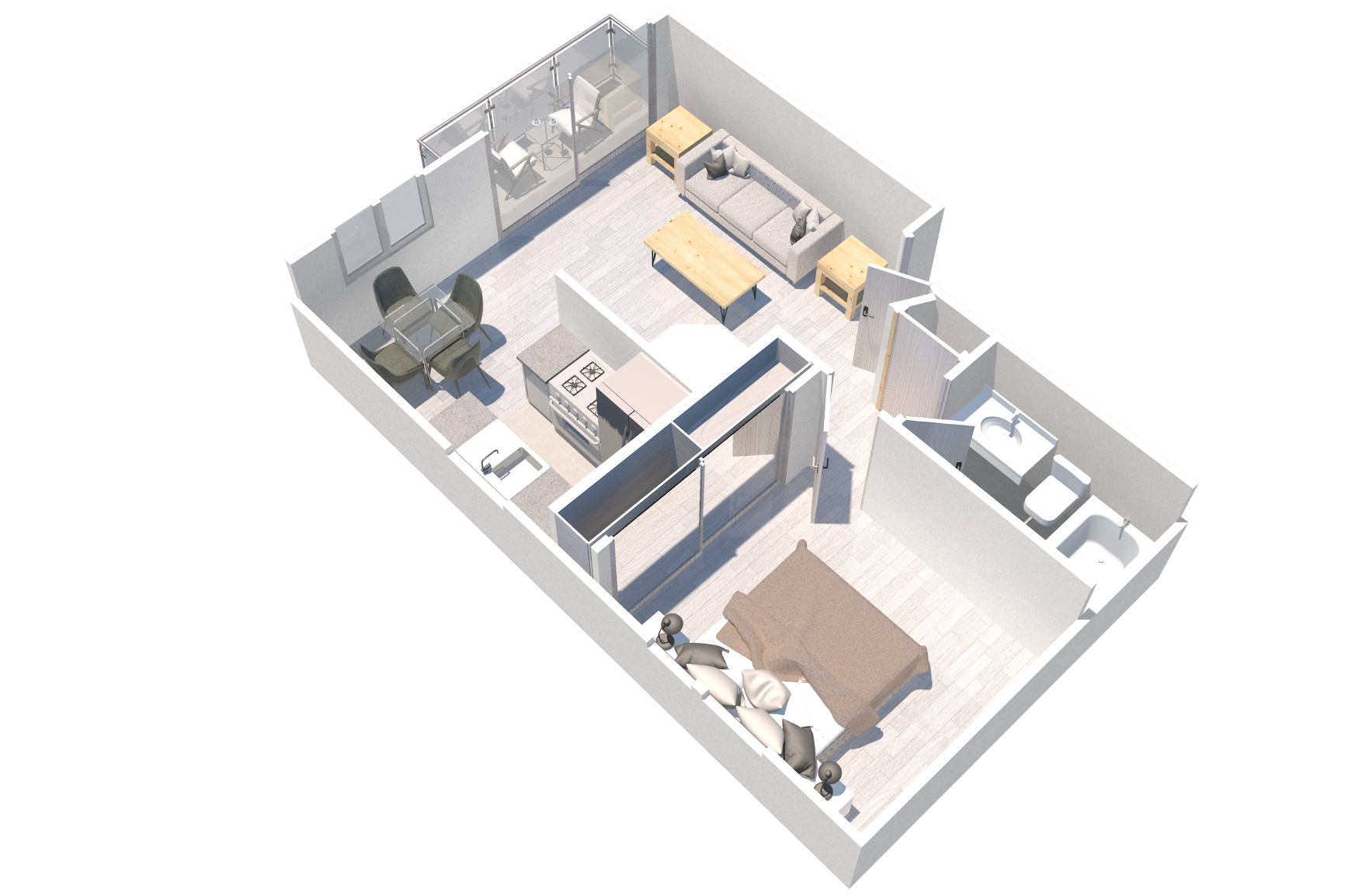 One bedroom apartment floor plan in Sherman Oaks, CA at the Plaza Apartments with upgraded features. The one bedroom apartment comes with a fireplace and walk-in closet.