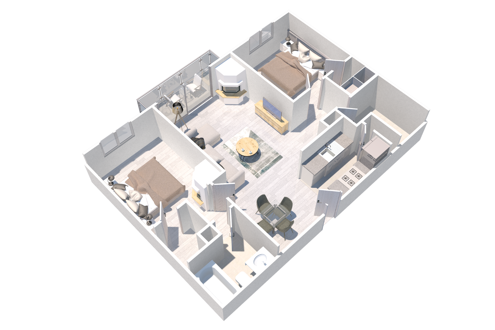 Two bedroom Two bathroom apartment in Sherman Oaks, CA with a fireplace, two walk-in closets, ample storage at the Plaza Apartments