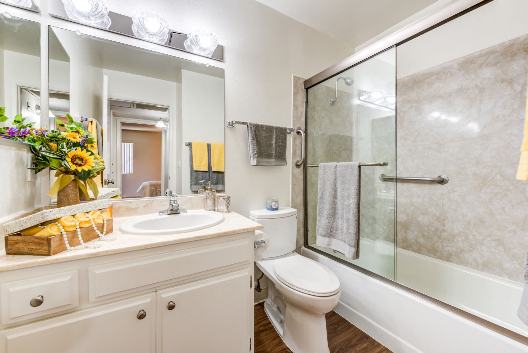 Upgraded bathroom at the Plaza Apartments in Sherman Village
