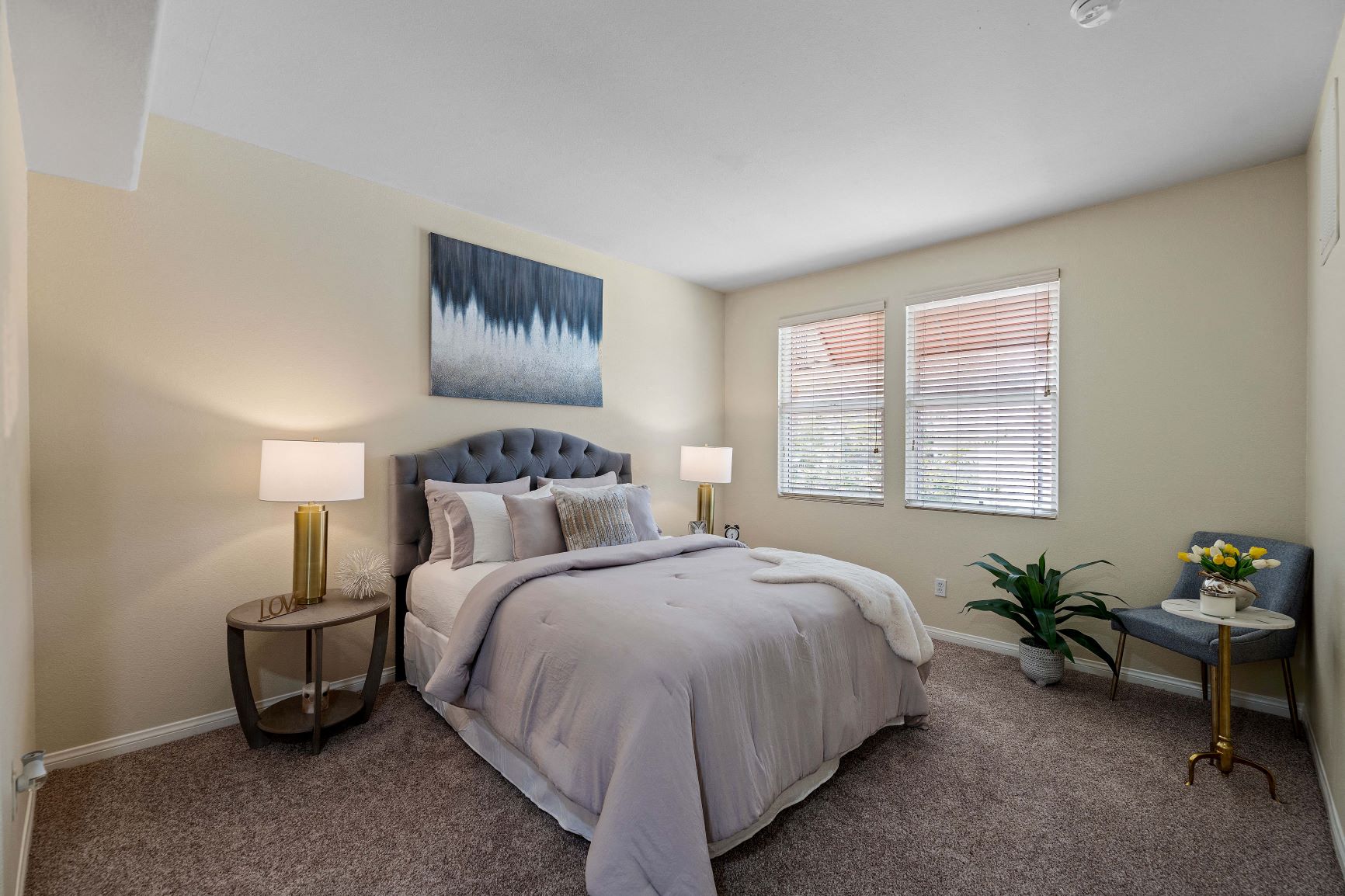 Spacious bedroom at the Villagio Apartment in Northridge, CA with upgraded features and ample natural light