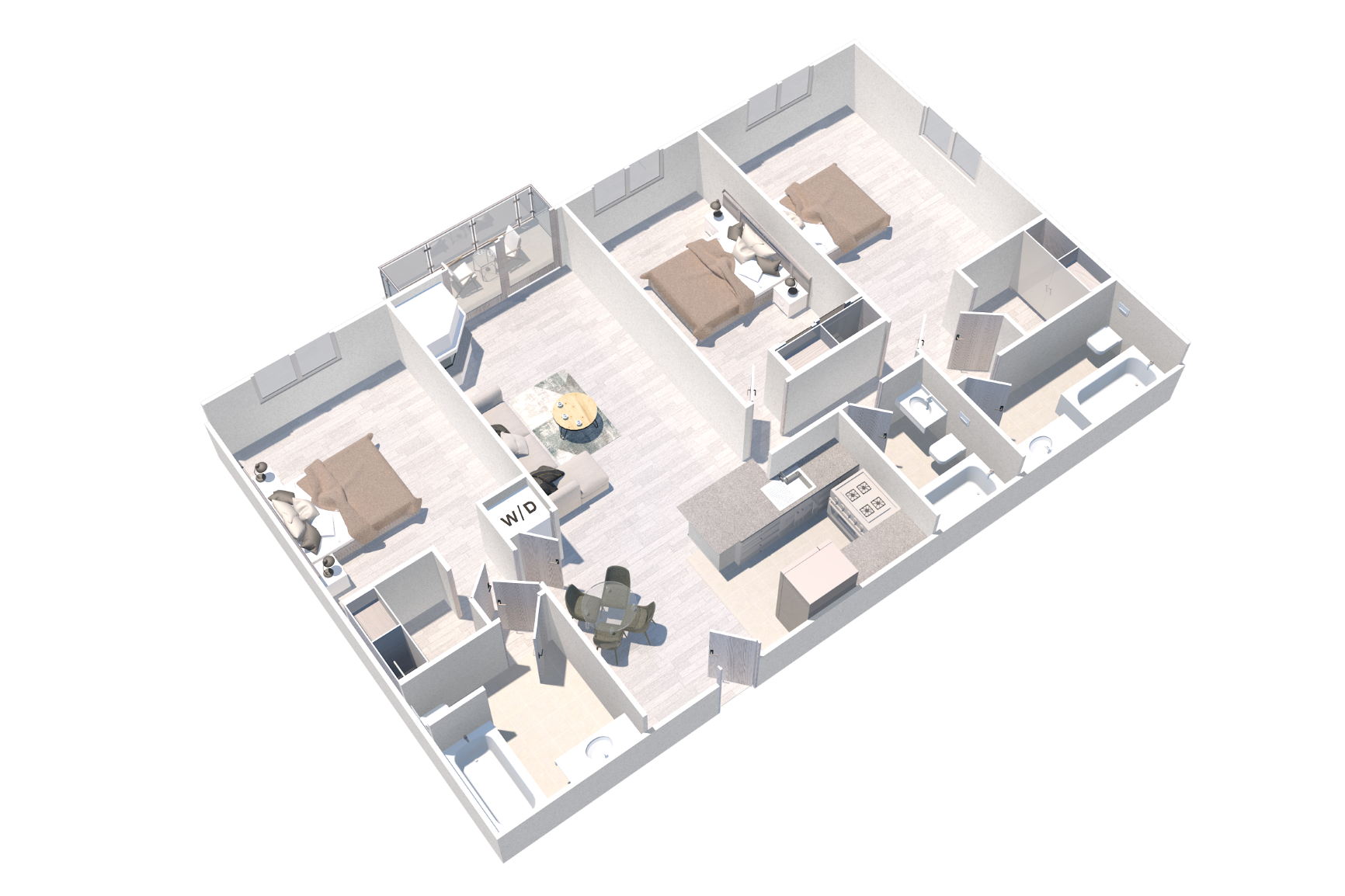 Three bedroom three bathroom apartment in Northridge, CA at the Villagio Apartment