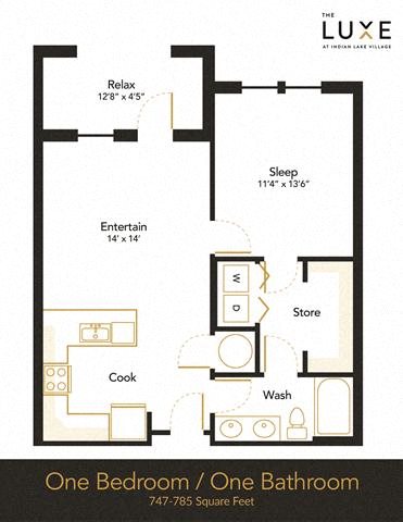 One Bedroom One Bath Floor Plan 1