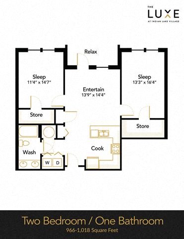 Two Bedrooms one Baths Floor Plan 2