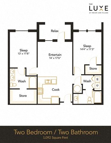 Two Bedrooms Two Baths Floor Plan 3