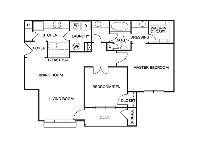 TWO BEDROOM- ONE BATH (B) Floor Plan 8