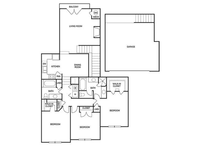 THREE BEDROOM- TWO BATH (D2) Floor Plan 17