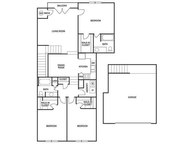 THREE BEDROOM- TWO BATH (D3) Floor Plan 19