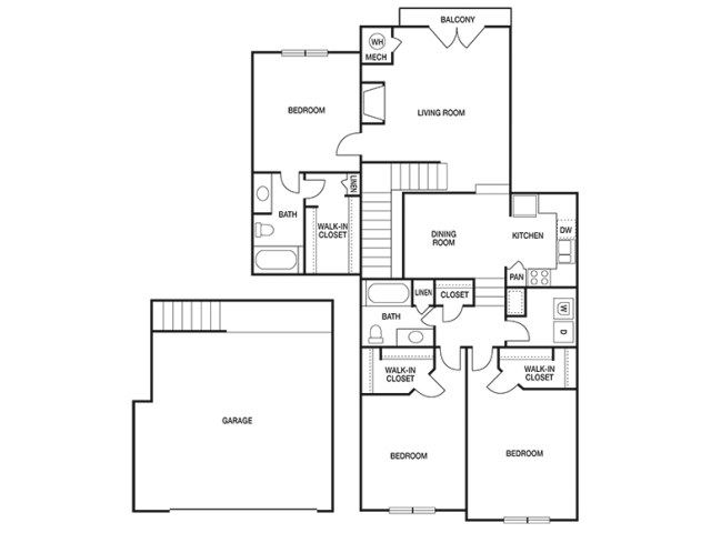 THREE BEDROOM- TWO BATH (D4) Floor Plan 20