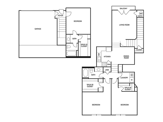 THREE BEDROOM- TWO BATH (D6) Floor Plan 22