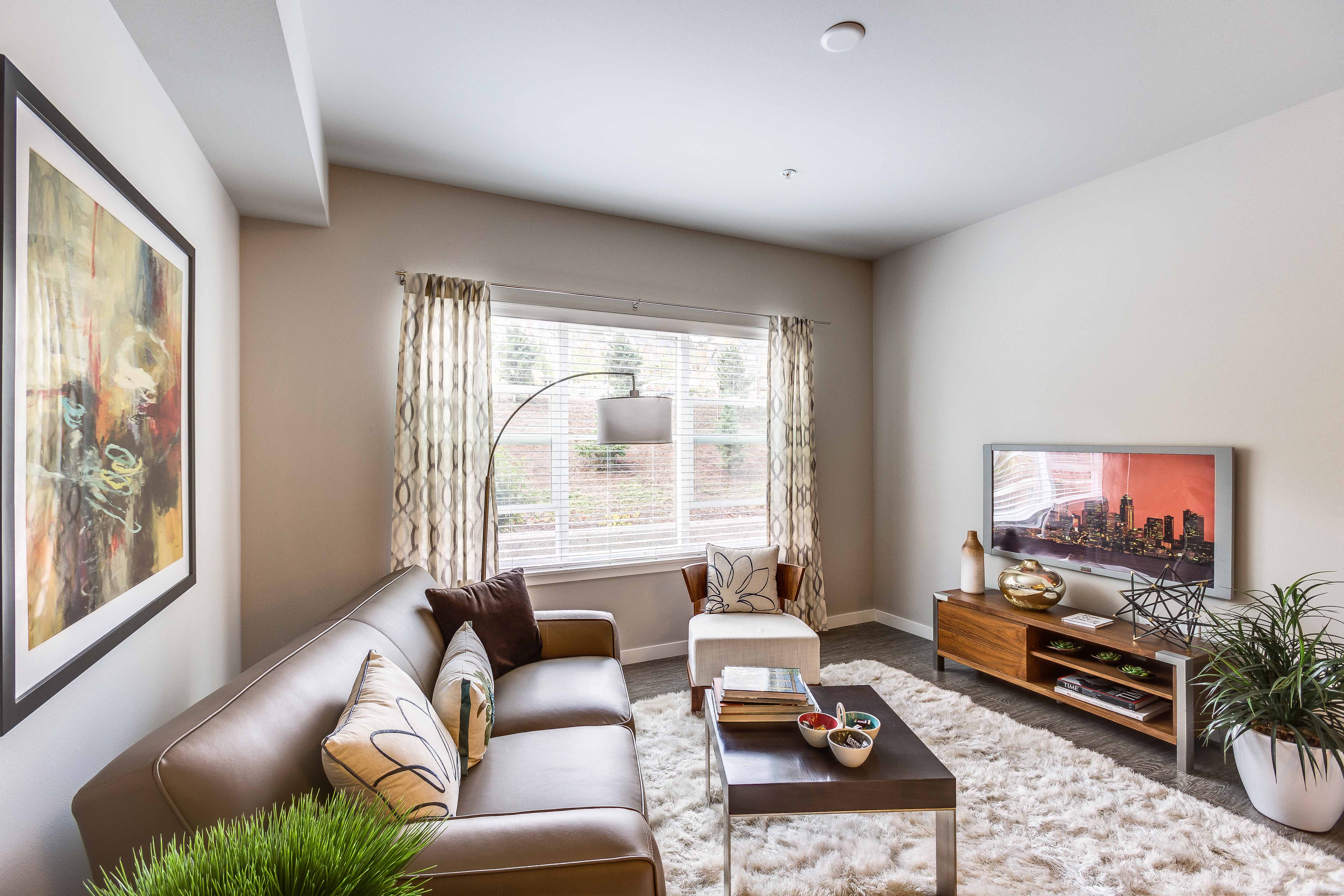 a living room with a couch and a tv