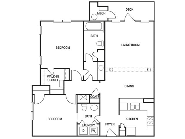 The Pointe at Collier Hills 2 bedroom 1032 sq ft floor plan with kitchen, dining/living, 1.5 bathroom, closets, balcony/patio and storage