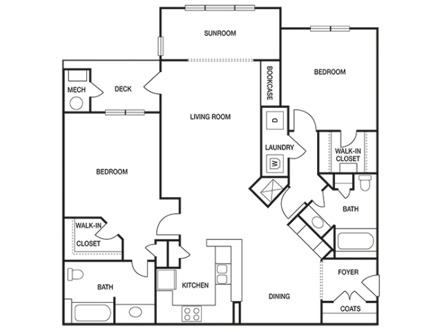 The Pointe at Collier Hills 2 bedroom 1260 sq ft floor plan with kitchen, dining/living, 2 bathroom, closets, balcony/patio and storage
