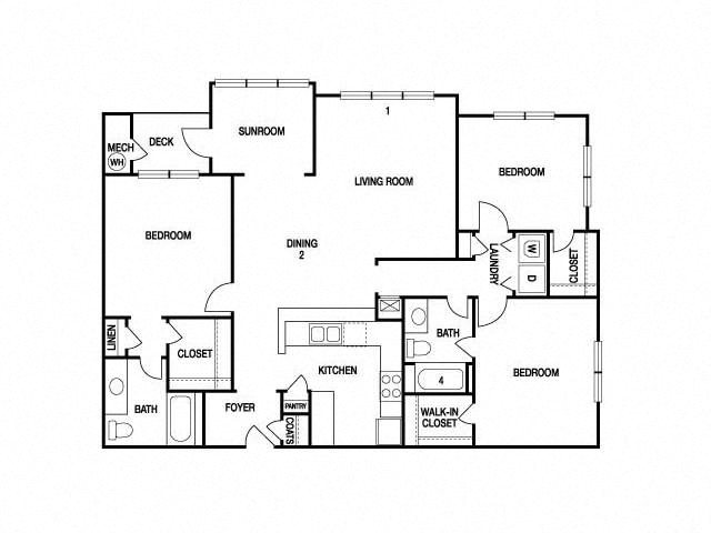 THREE BEDROOM- TWO BATH (D) Floor Plan 19