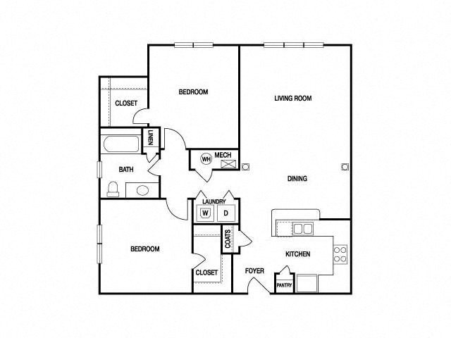 TWO BEDROOM- ONE BATH (B) Floor Plan 12