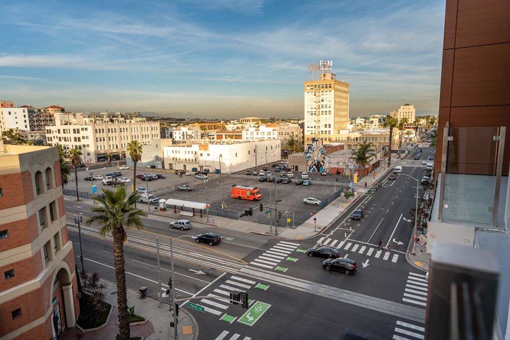a view of the city from a hotel room