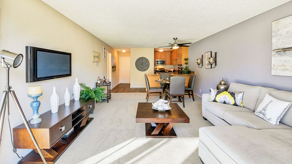 a living room with a couch and a tv