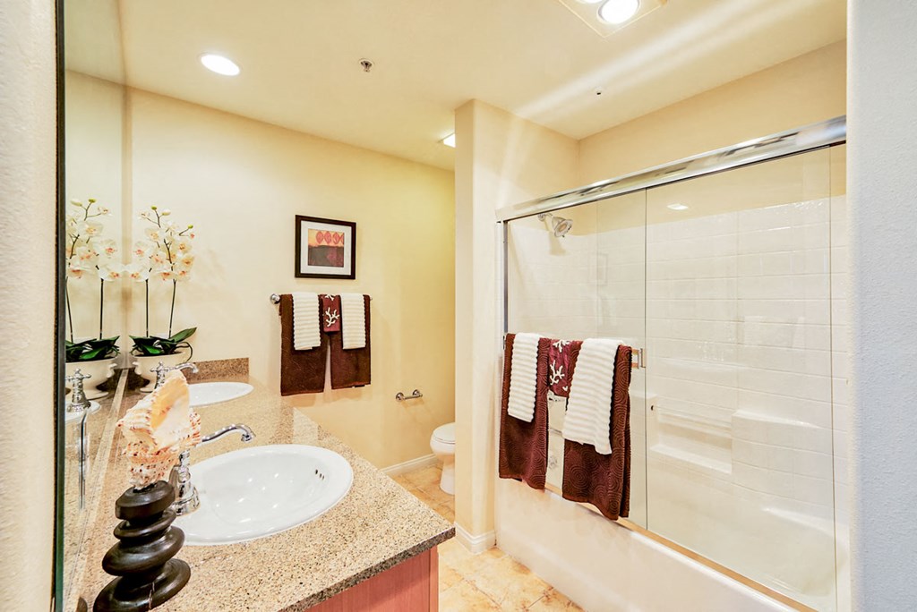 a bathroom with a sink and a shower