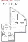 One bedroom plus den, one bathroom apartment layout at Cityview Apartments in Brampton, ON