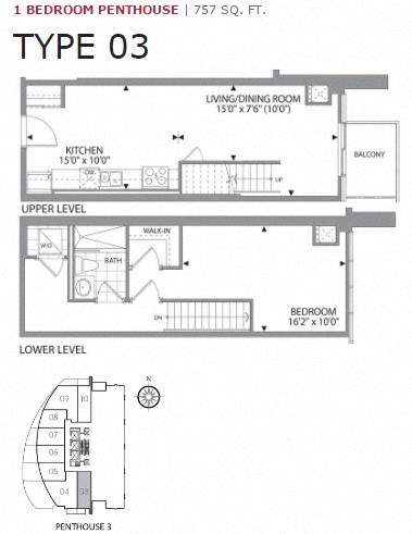 One bedroom, one bathroom apartment layout at Cityview Apartments in Brampton, ON