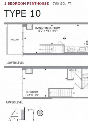 One bedroom, one bathroom apartment layout at Cityview Apartments in Brampton, ON