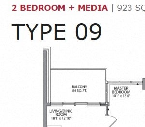 Two bedroom, two bathroom apartment layout at Cityview Apartments in Brampton, ON
