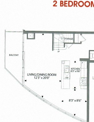 Two bedroom, two bathroom apartment layout at Cityview Apartments in Brampton, ON