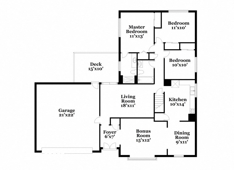a floor plan of a house with two bedrooms and a living room and a kitchen