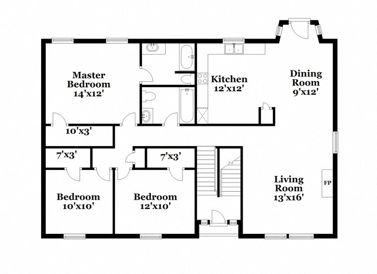a floor plan of a house with bedrooms and a living room