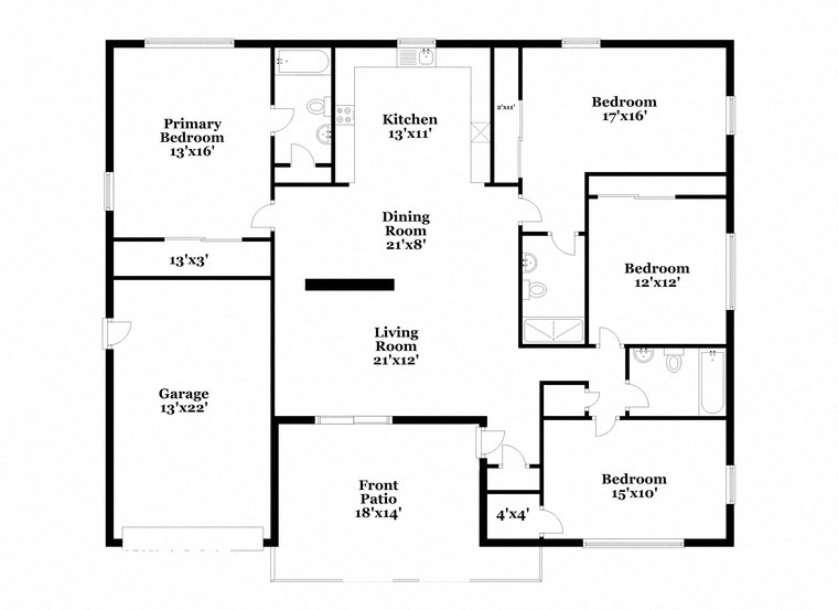 a floor plan of a house with two bedrooms and a living room and a kitchen