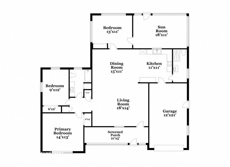 the floor plan of the house has bedrooms and baths and a covered porch