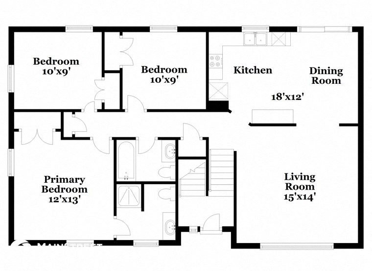 a floor plan of a house with bedrooms and a living room