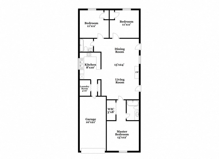 this image shows the floor plan for the 1100 sq ft home