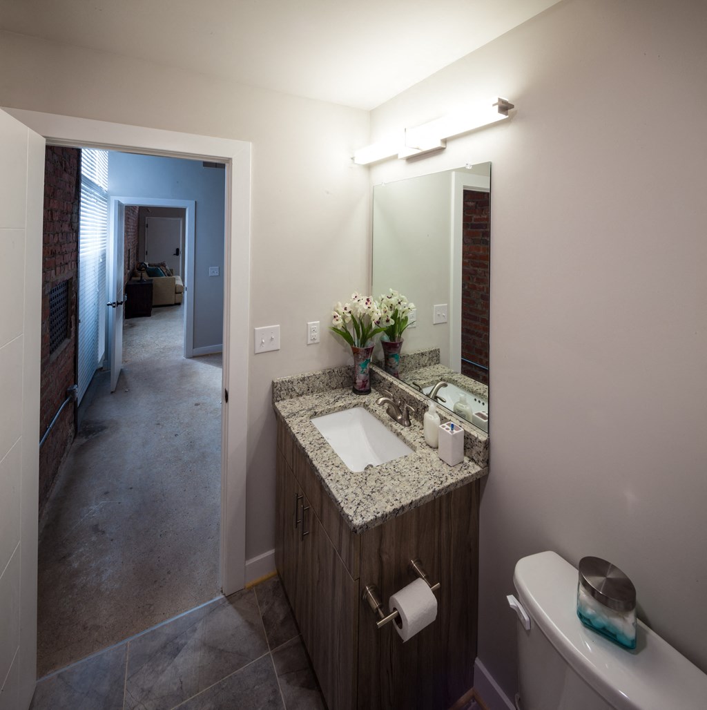 a bathroom with a sink and a toilet and a mirror
