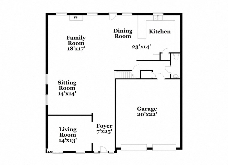 a floor plan of a house with a small kitchen and a living room